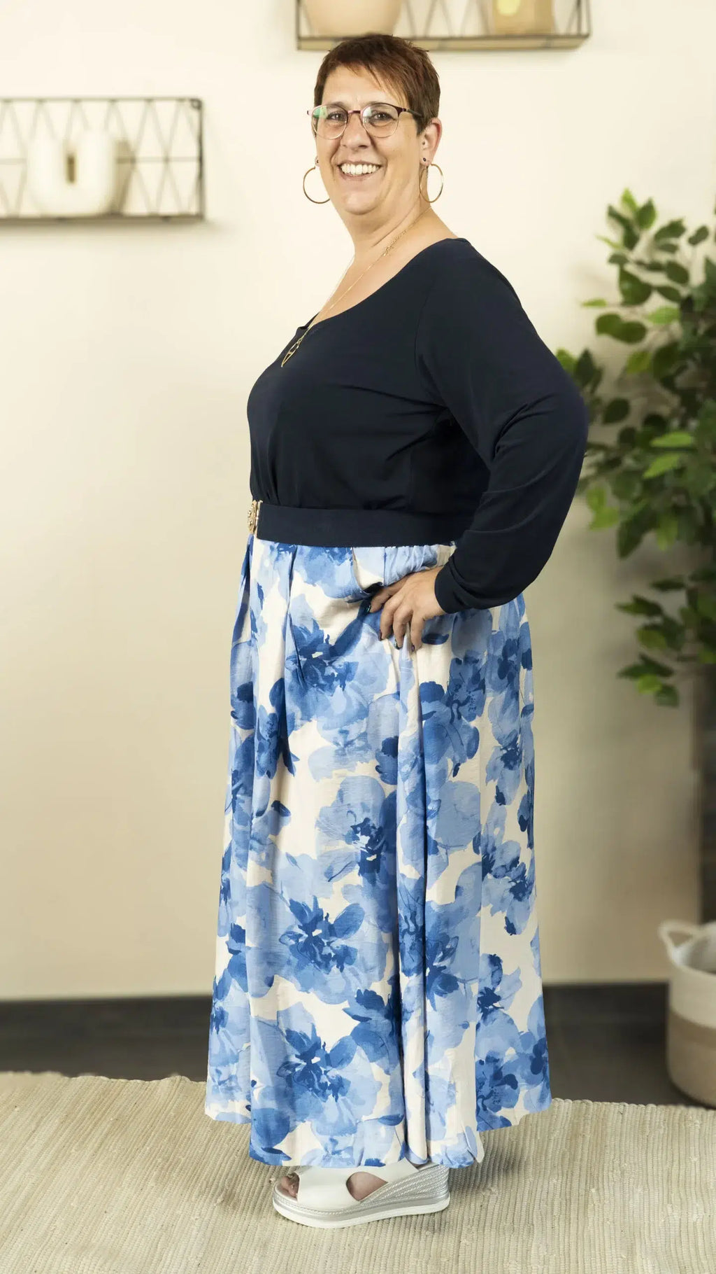 Jupe longue fleurie LISE – vêtement grande taille femme Harmonist'yle