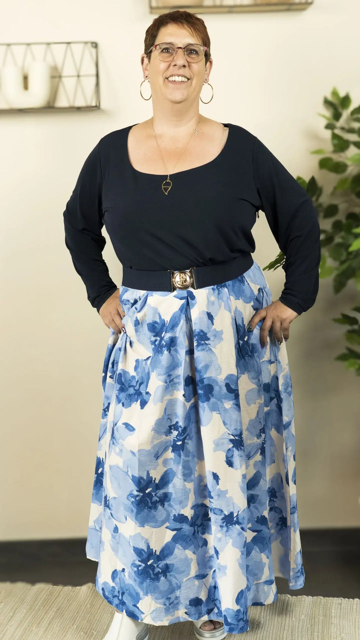 Jupe longue fleurie LISE – vêtement grande taille femme Harmonist'yle