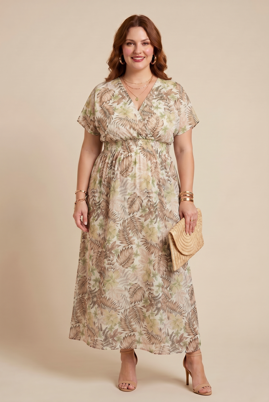 Robe fleurie LINA grande taille femme col V