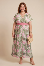 Robe LINA grande taille femme imprimé fleurs rose