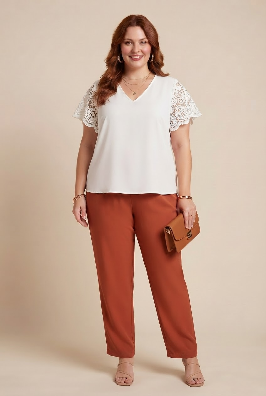 Top ZARA grande taille femme blanc dentelle