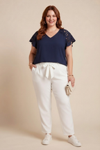 Top ZARA grande taille femme bleu marine dentelle