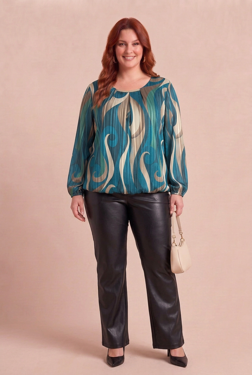 Blouse IRIS bleu pétrole avec BLACKY – mode grande taille femme