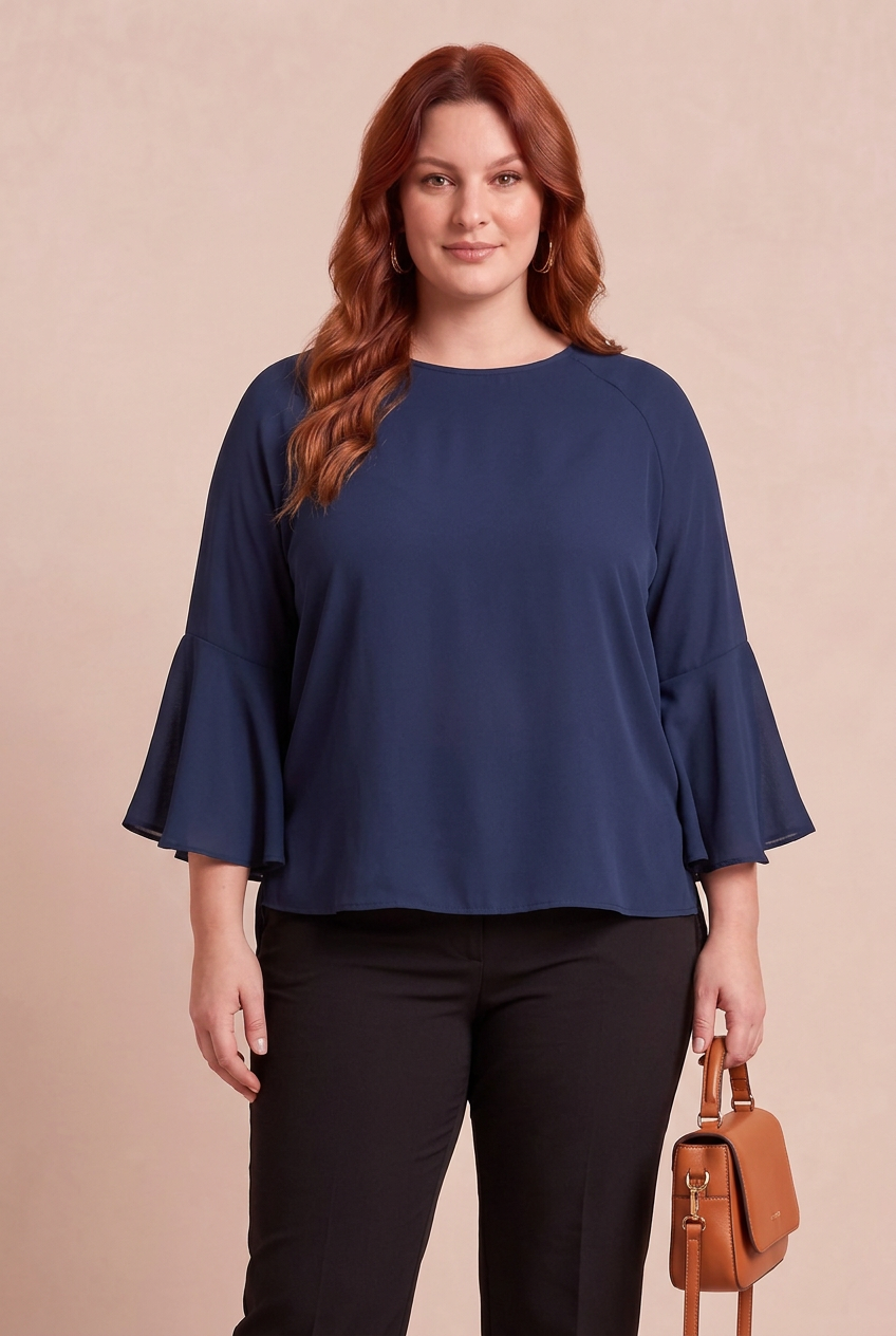 Blouse LORA marine – mode grande taille femme