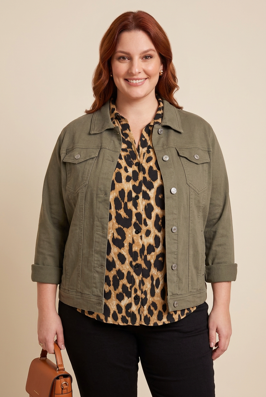 Chemise AYA avec veste kaki – mode grande taille femme