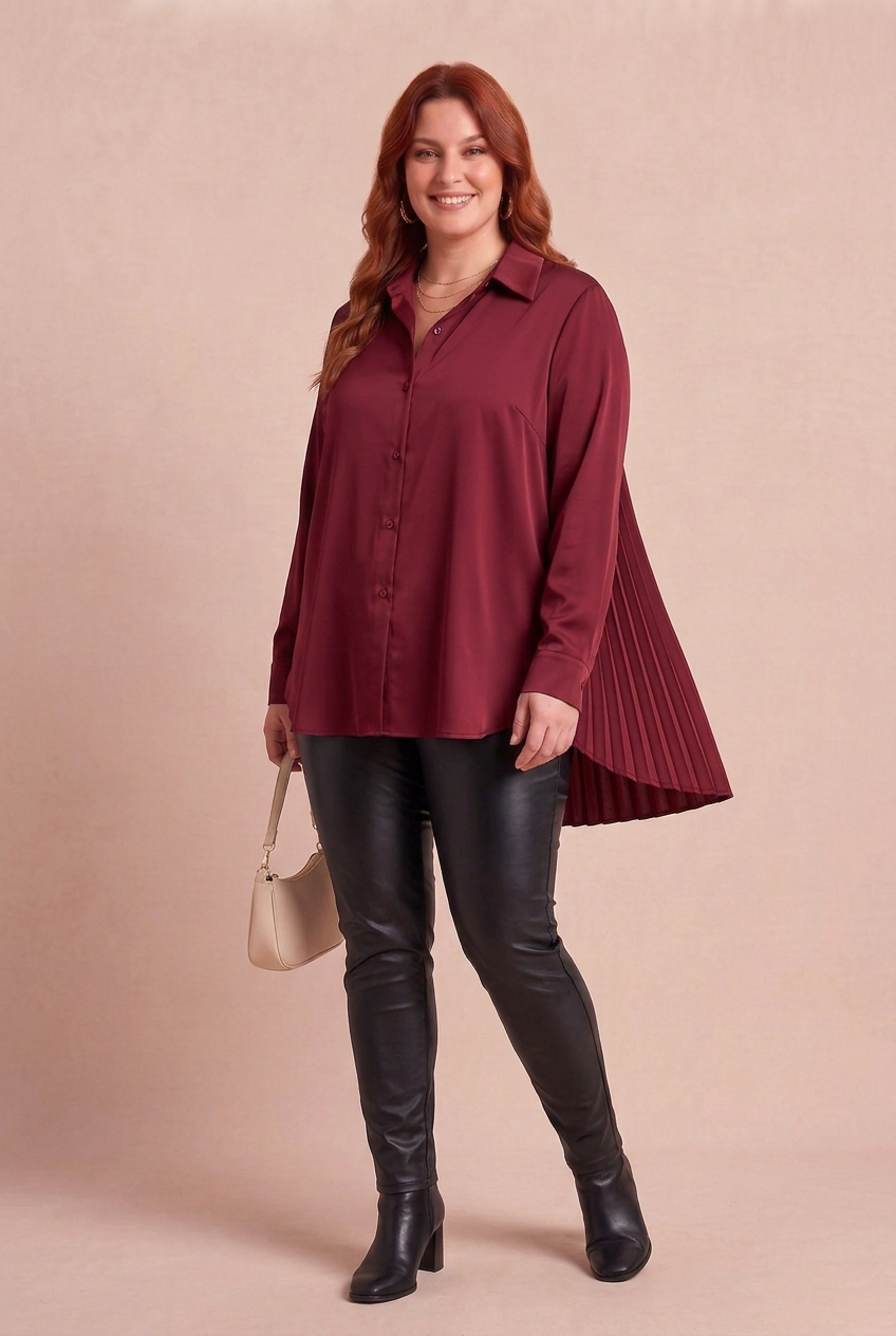 Chemise PLISSIA bordeaux avec ROCKA – mode grande taille femme