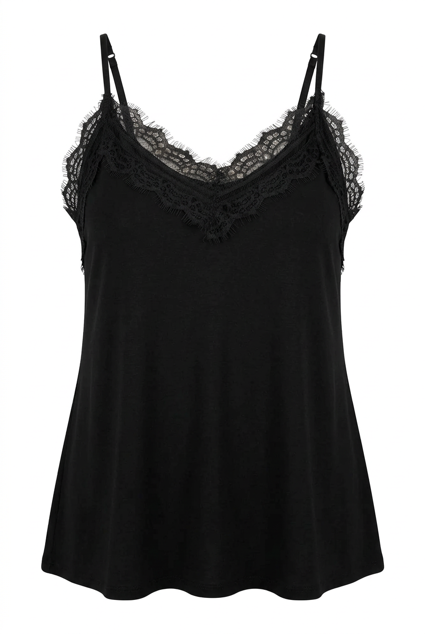 Débardeur dentelle ANYA noir, vue produit seule – mode grande taille femme