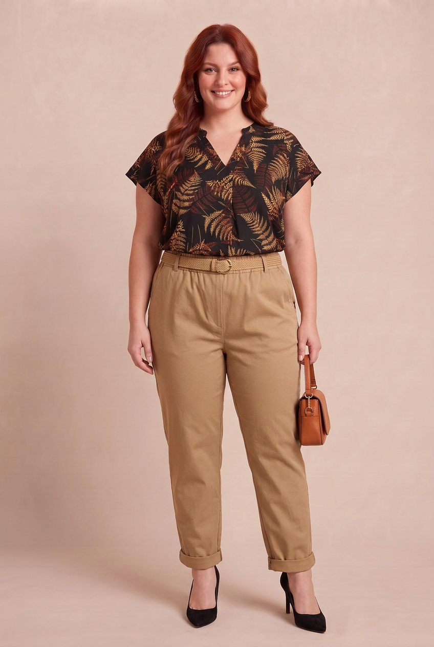 ERIS camel porté avec la blouse ELIA – mode grande taille femme