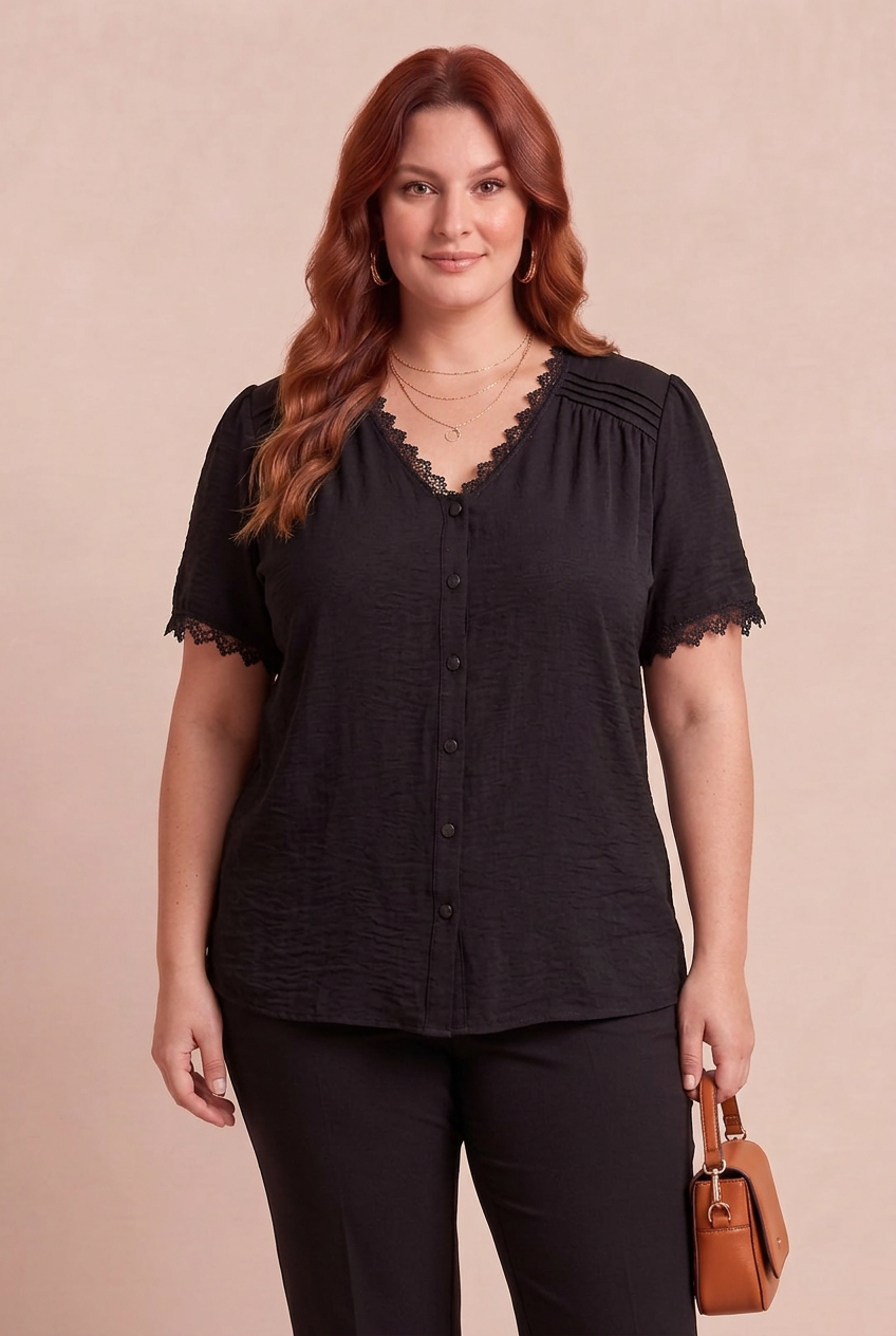 Haut Jasmin noir avec notre mannequin – mode grande taille femme