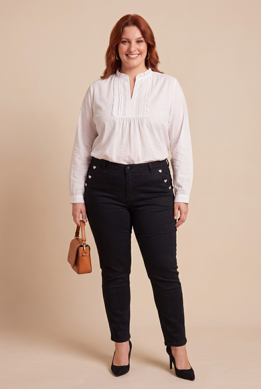 Jean LILA avec blouse SANA blanche – mode grande taille femme