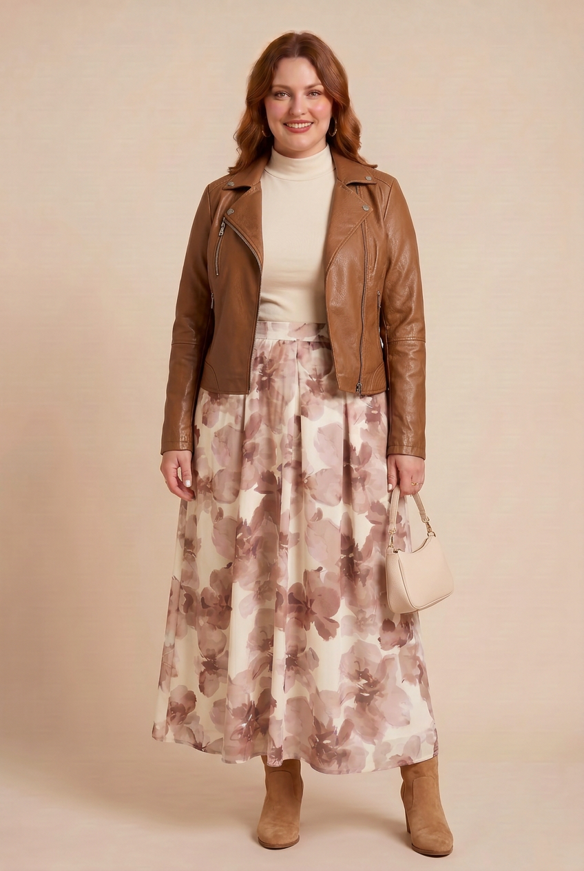 LISE rose avec ESSENTIAL et REBEL marron – mode grande taille femme