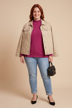 Look COZY fuchsia, jean INES et veste MAYA – mode grande taille femme