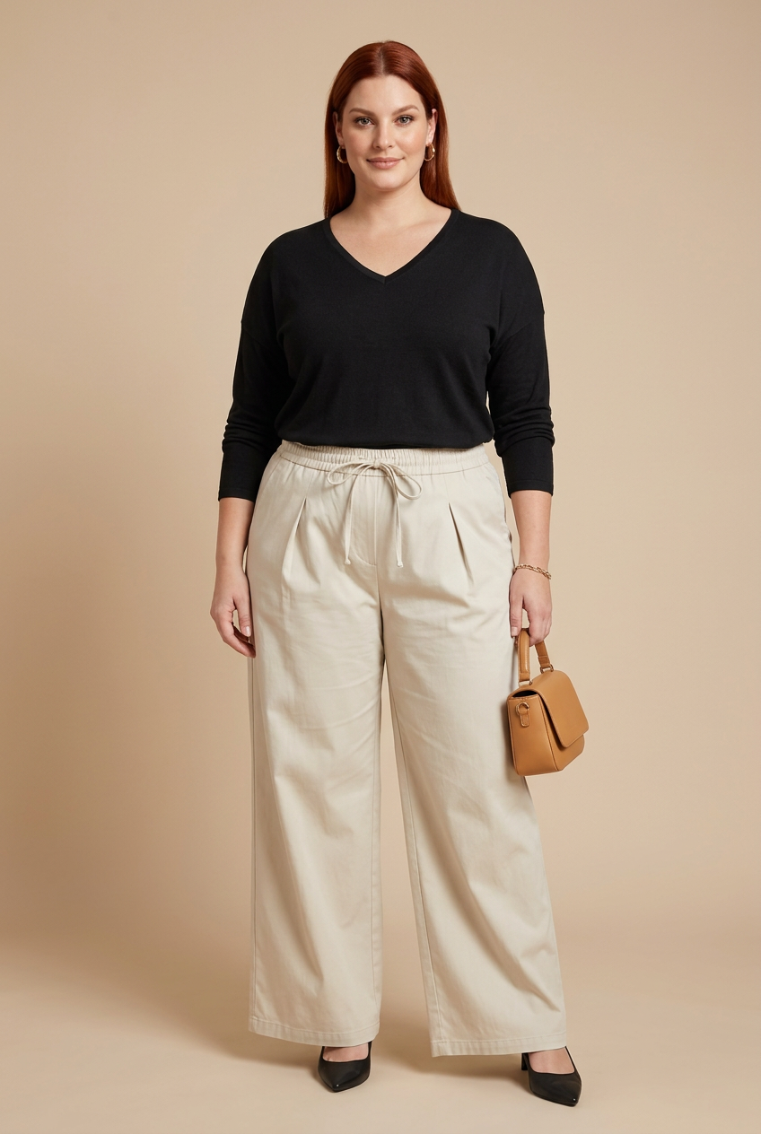 Look NORA beige et VERA noir – mode grande taille femme