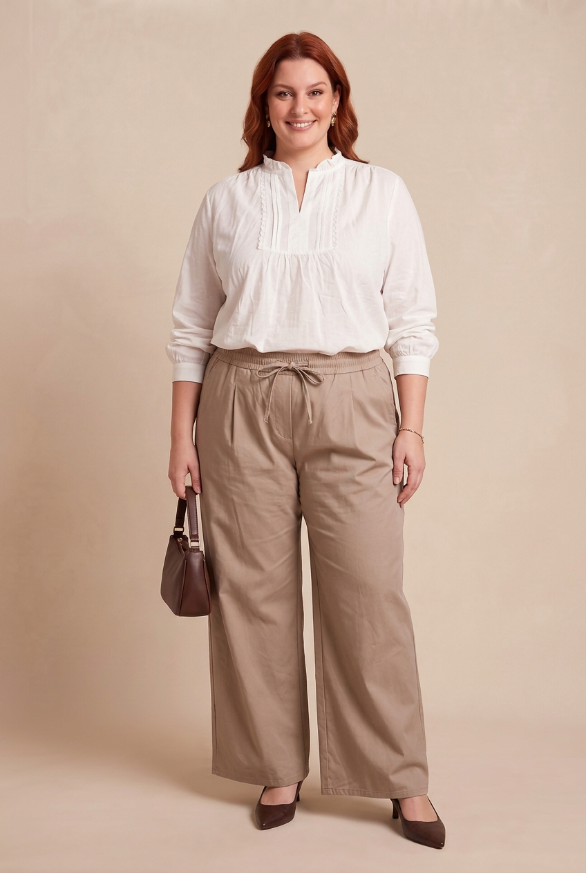 Look NORA camel et SANA blanche – mode grande taille femme