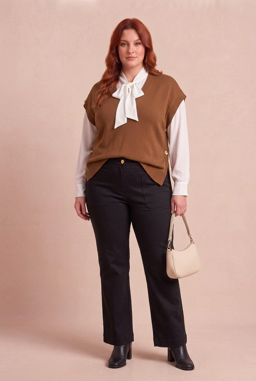 MILA marron sur ELINA blanche avec WINTERA – mode grande taille femme