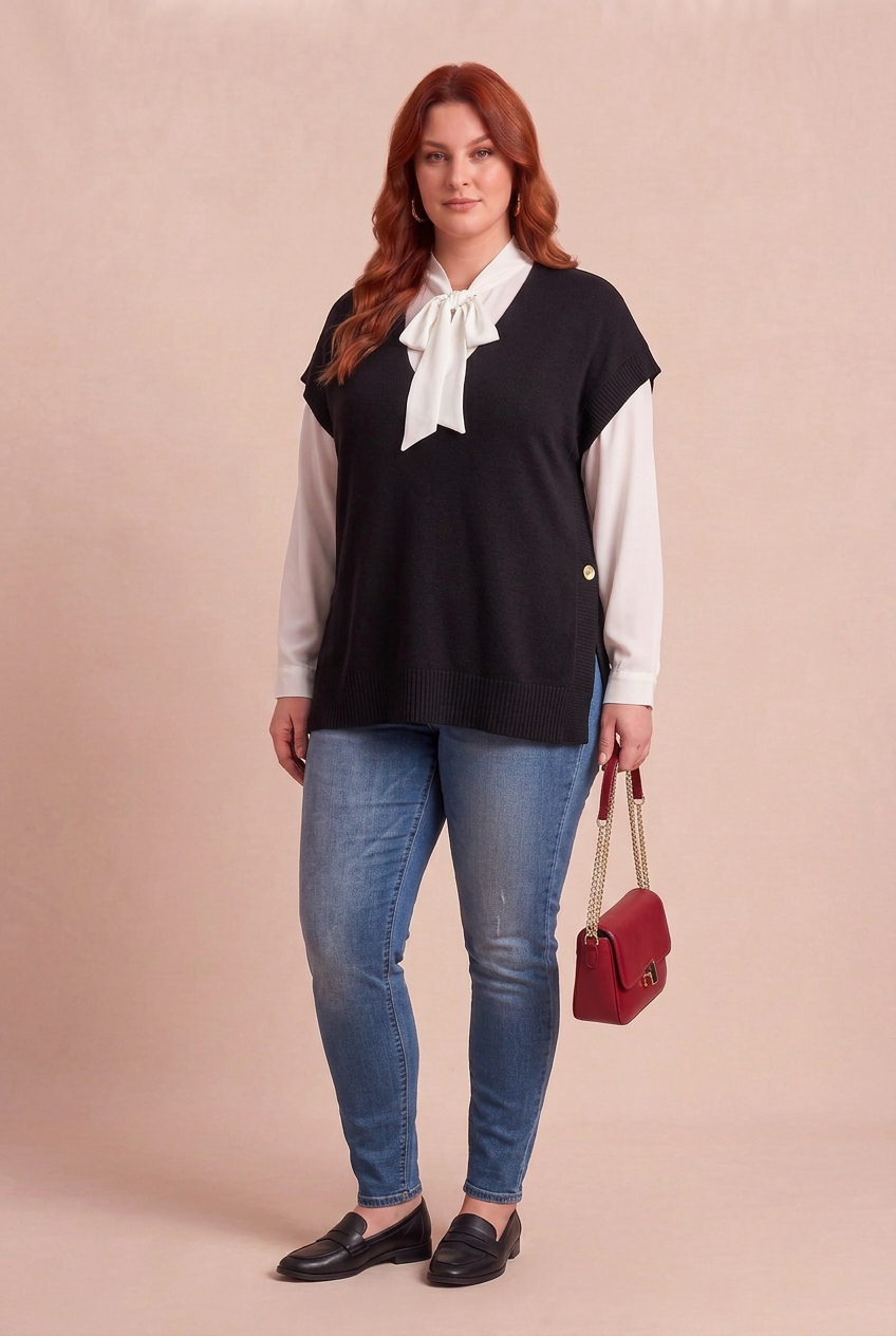 MILA noir sur ELINA blanche avec DENIMA – mode grande taille femme
