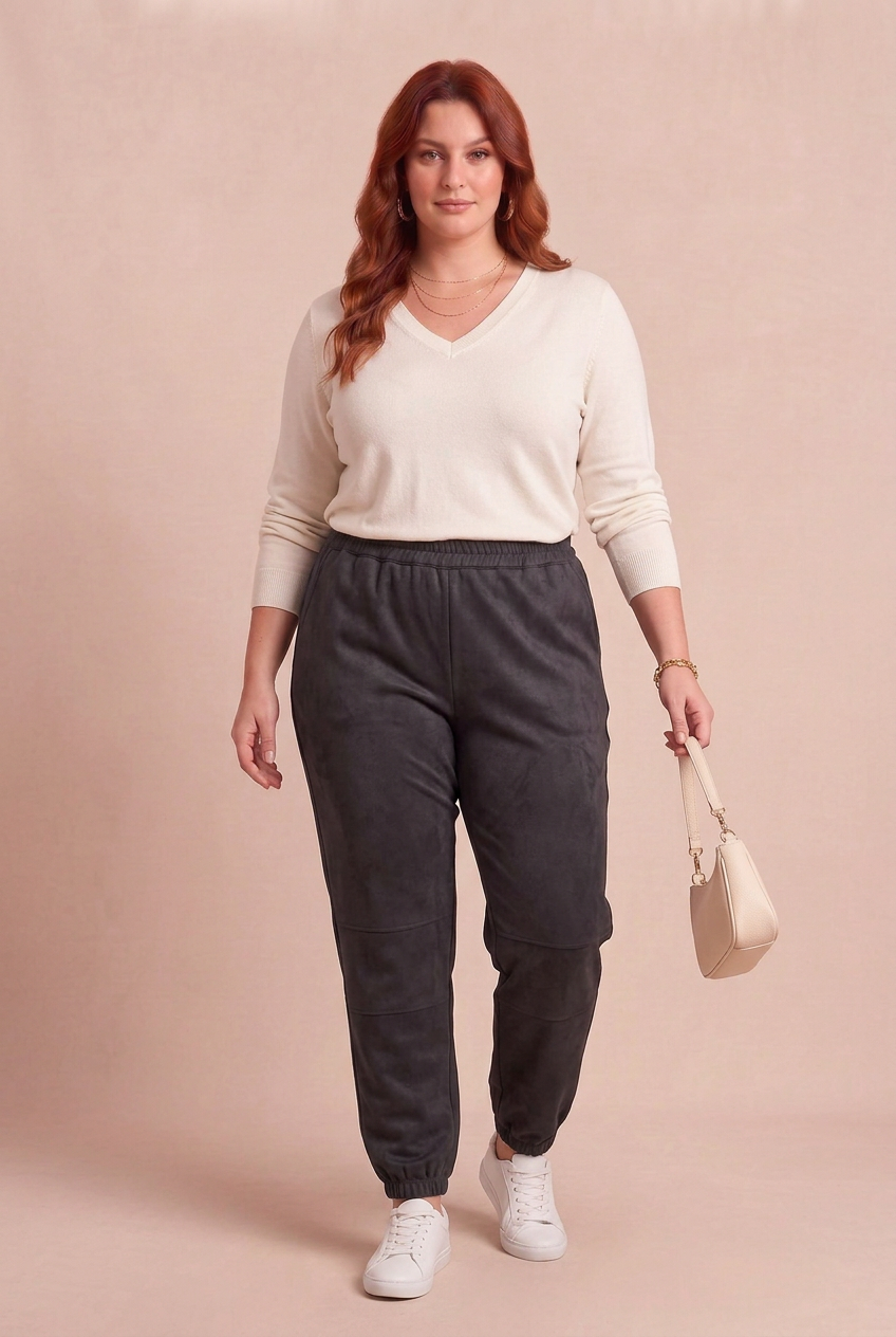 Pantalon VELINA noir sur mannequin avec accessoires – mode grande taille femme