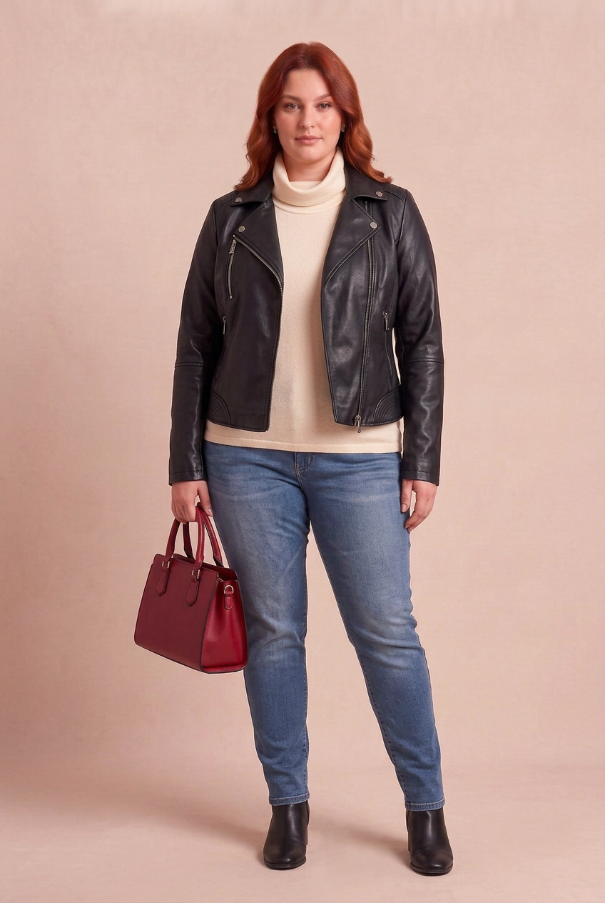 Perfecto REBEL noir avec NOEMIE et DENIMA – mode grande taille femme