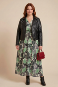 Robe LINA feuillage noir et vert avec REBEL noir – mode grande taille femme
