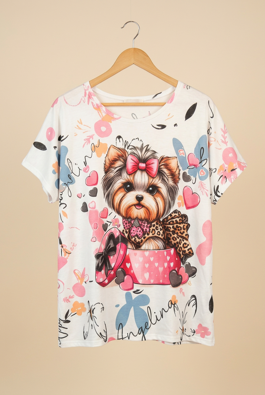 T-shirt ANNA Yorkshire suspendu sur cintre – mode grande taille femme