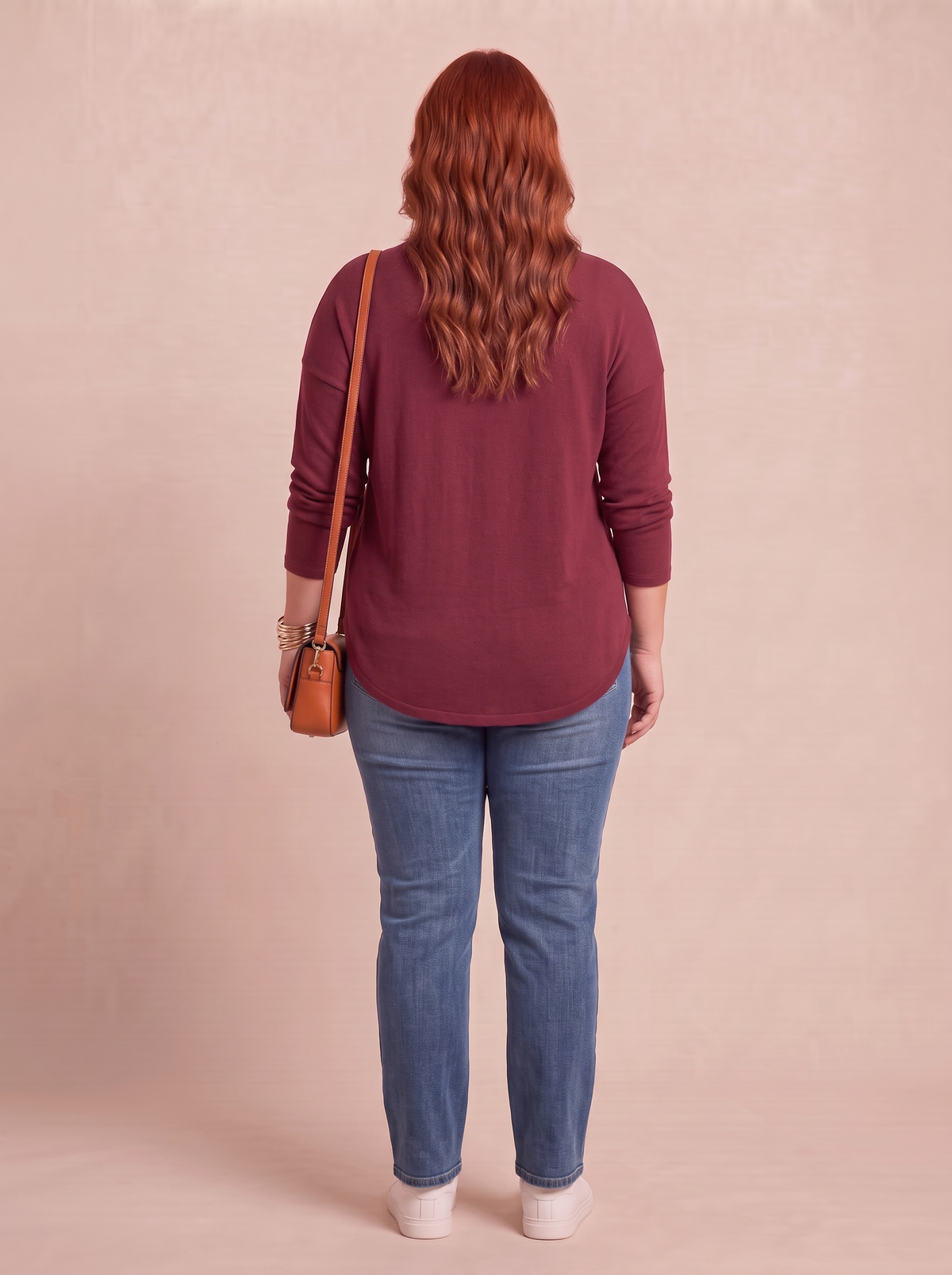 Pull col V VERA bordeaux vu de dos – grande taille femme Harmonist'yle