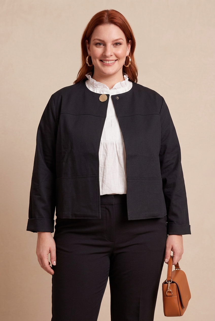 Veste KIRA avec blouse SANA, vue de face – mode grande taille femme