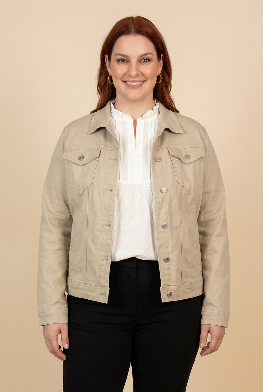 Veste MAYA beige avec blouse SANA – mode grande taille femme