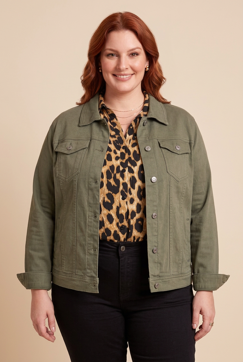 Veste MAYA kaki avec chemise AYA – mode grande taille femme