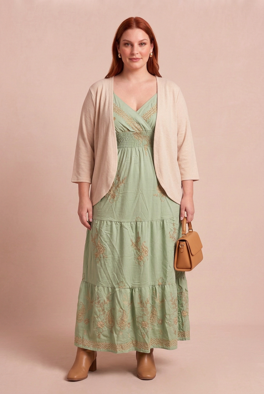 ZOÉ vert d’eau avec OLIA beige – mode grande taille femme