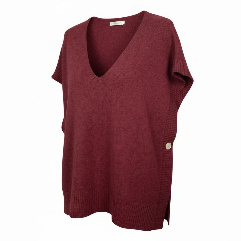 Pull sans manche col V boutonné MILA grande taille femme - Harmonistyle